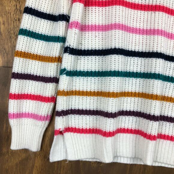 So Womens Sweater White Multicolored Striped Knitted Long Sleeve Large - Picture 3 of 12